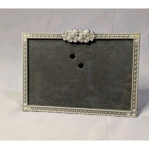 Vintage Elsa 2000 Pewter Rhinestone Flower & Vine 4X6 Picture Frame Photo